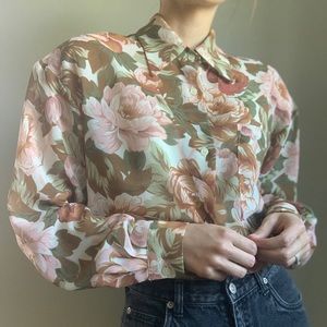 Vintage Oversized Floral Button Down Blouse